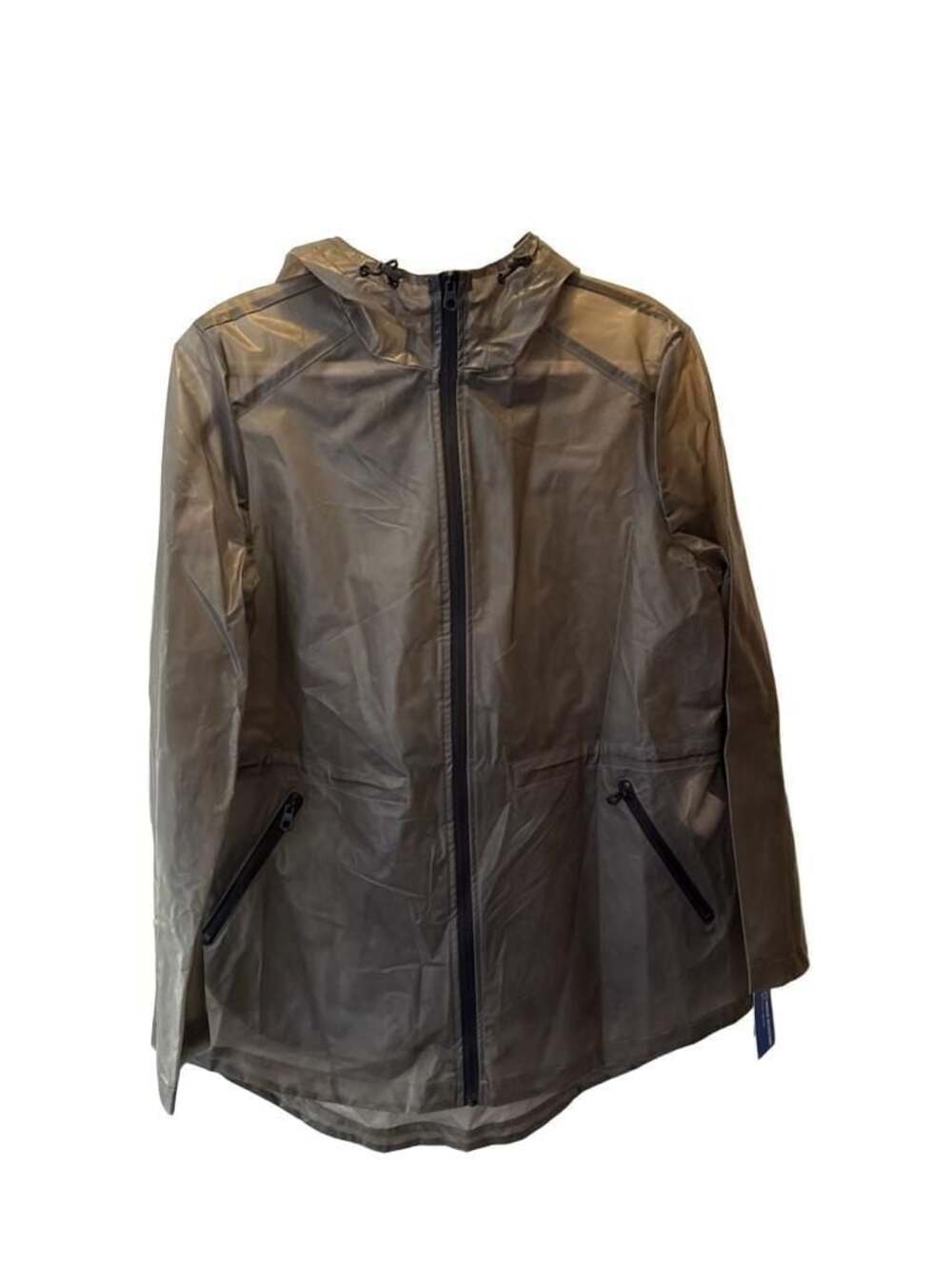 Nautica Women's Smoky Grey Translucent Water Resistant Hooded Rain Jacket